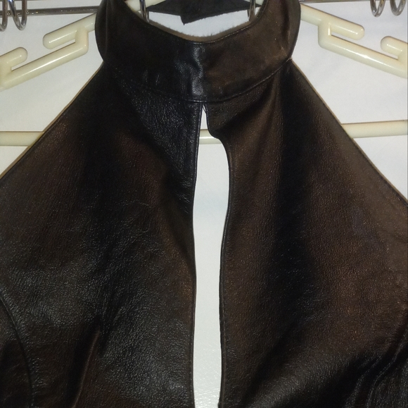 Women's plus size genuine leather all black halter - Picture 3 of 11